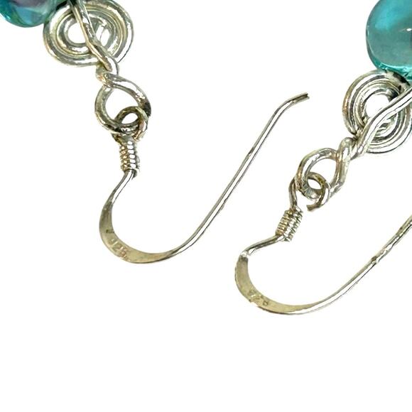 Heart Shaped Lampwork Glass Beads Blue Pink Sterling Silver Hardware Earrings - Picture 3 of 4